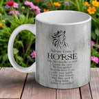 Watercolour horse mug, showcasing the 'Advice from a Horse' inspirational quote by Laser Design Creations.