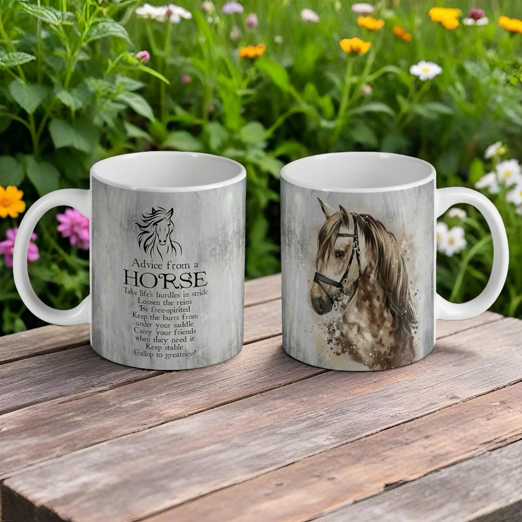 Lifestyle image of the dual-sided horse quote coffee mug, printed by Australian small business Laser Design Creations.