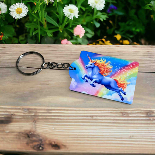 Magical Rainbow Unicorn with Sparkling Mane - Keyring / Bag Tag - Laser Design Creations
