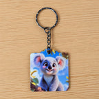 Cute Animated Baby Koala Branch keyring by Laser Design Creations, featuring a sweet, big eyed koala cub clinging to a leafy branch.