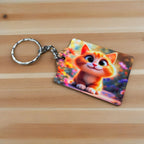 Side view of the charming Animated Kitten keyring, showcasing a cute orange cat surrounded by vibrant flowers by Laser Design Creations.