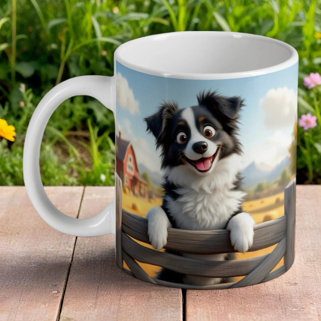 Border Collie Cartoon Farm Mug & Coasters – Aussie Gift Set