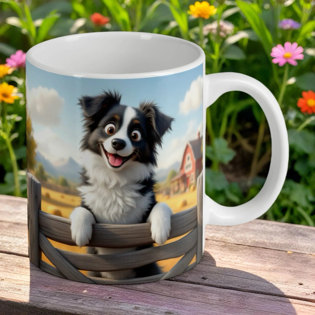 Border Collie Cartoon Farm Mug & Coasters – Aussie Gift Set