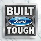 Top view of Built Ford Tough neoprene coaster with a bold automotive emblem, by Laser Design Creations.