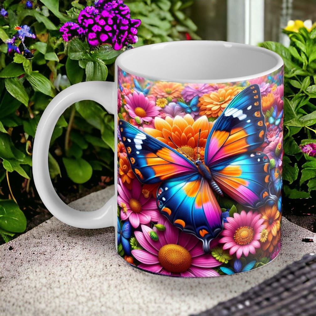 Colourful Floral Butterfly Style Design Mug - Laser Design Creations
