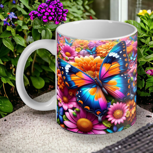 Colourful Floral Butterfly Style Design Mug - Laser Design Creations