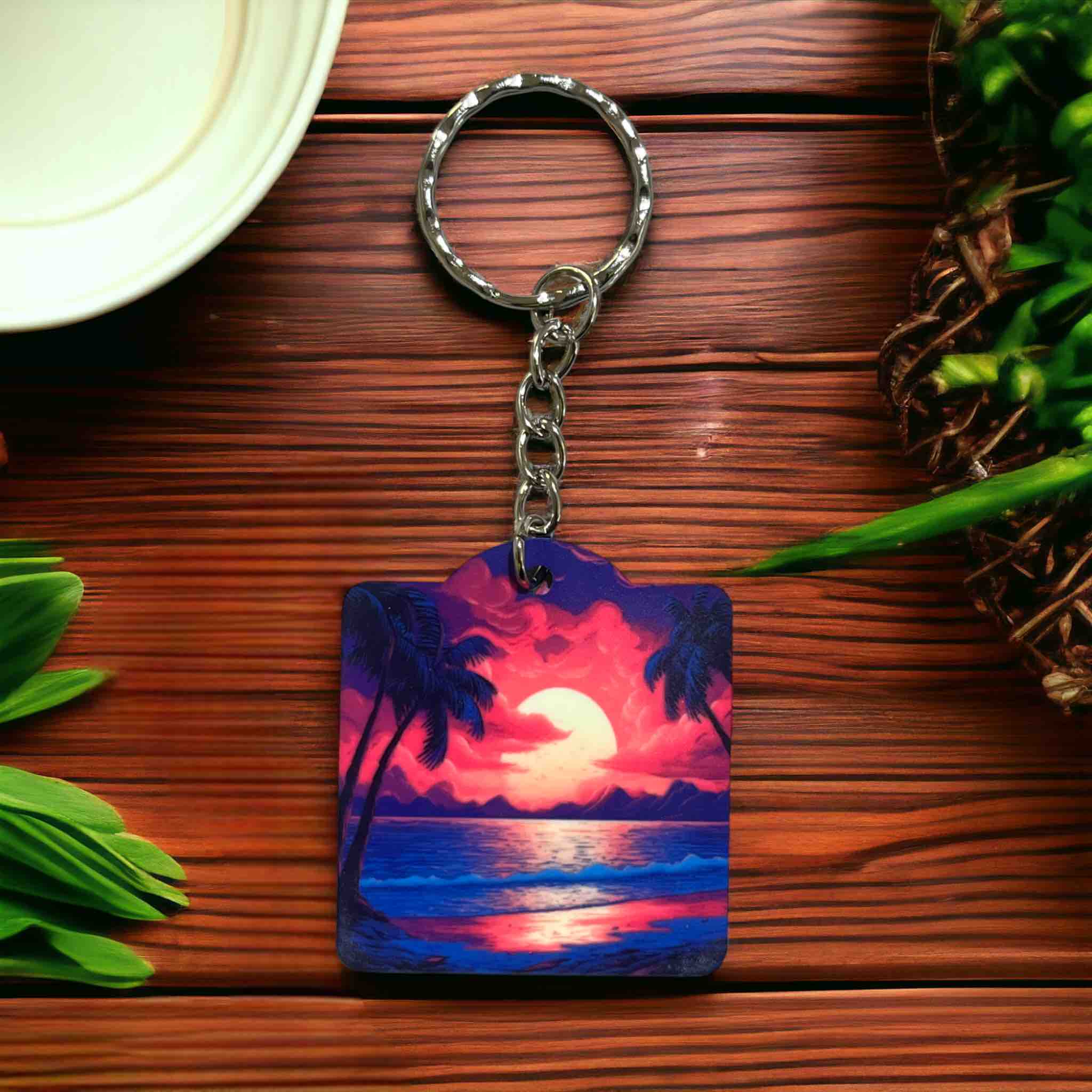 Tropical Dreamscape Keyring - Beachy Vibes & Sunset Hues Keyring / Bag Tag - Laser Design Creations