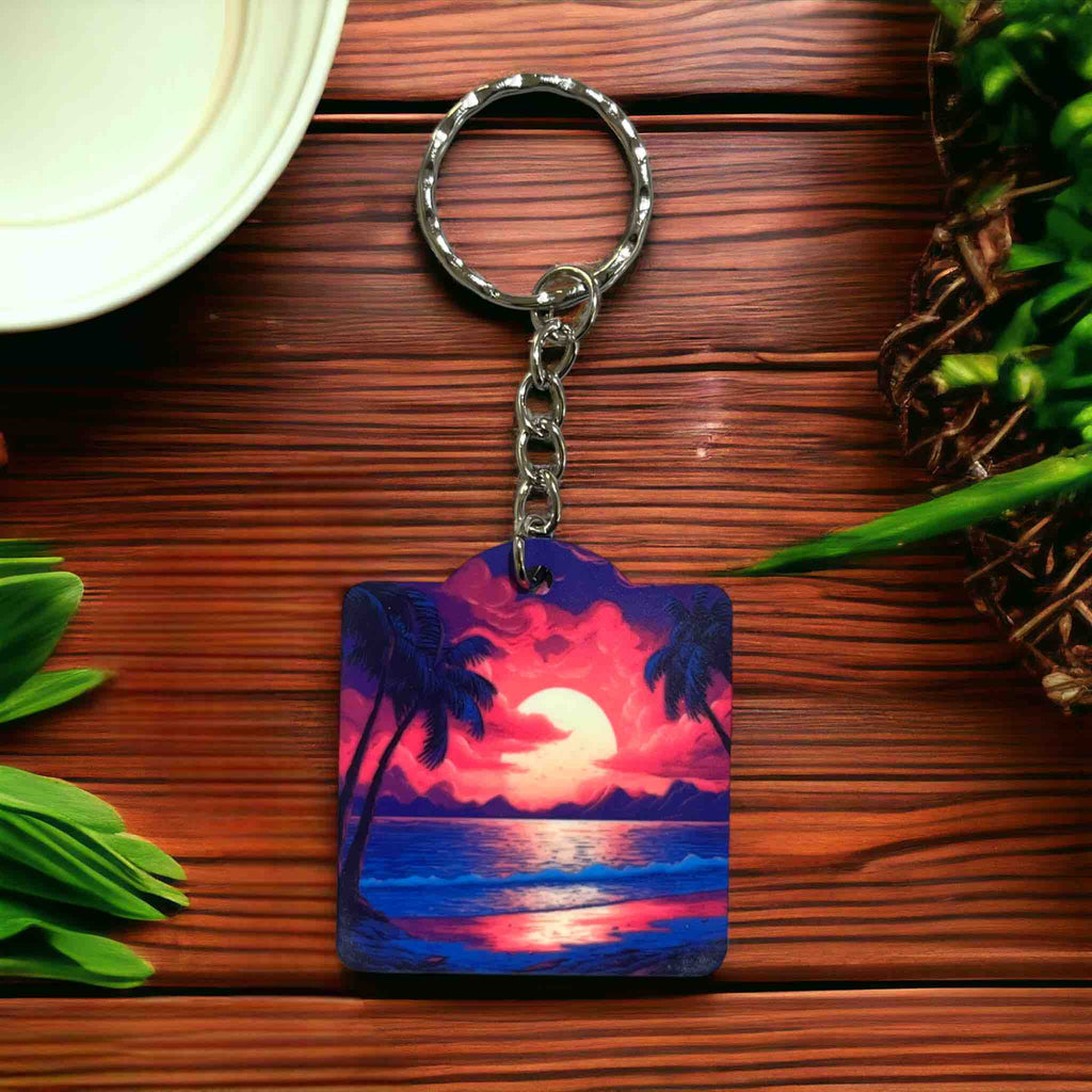 Tropical Dreamscape Keyring - Beachy Vibes & Sunset Hues Keyring / Bag Tag - Laser Design Creations