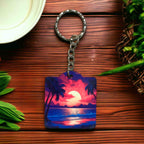 Tropical Dreamscape Keyring - Beachy Vibes & Sunset Hues Keyring / Bag Tag - Laser Design Creations