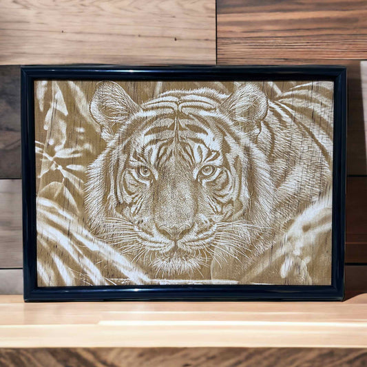 Tiger in Nature - Wood Engraved Art Design - Laser Design Creations