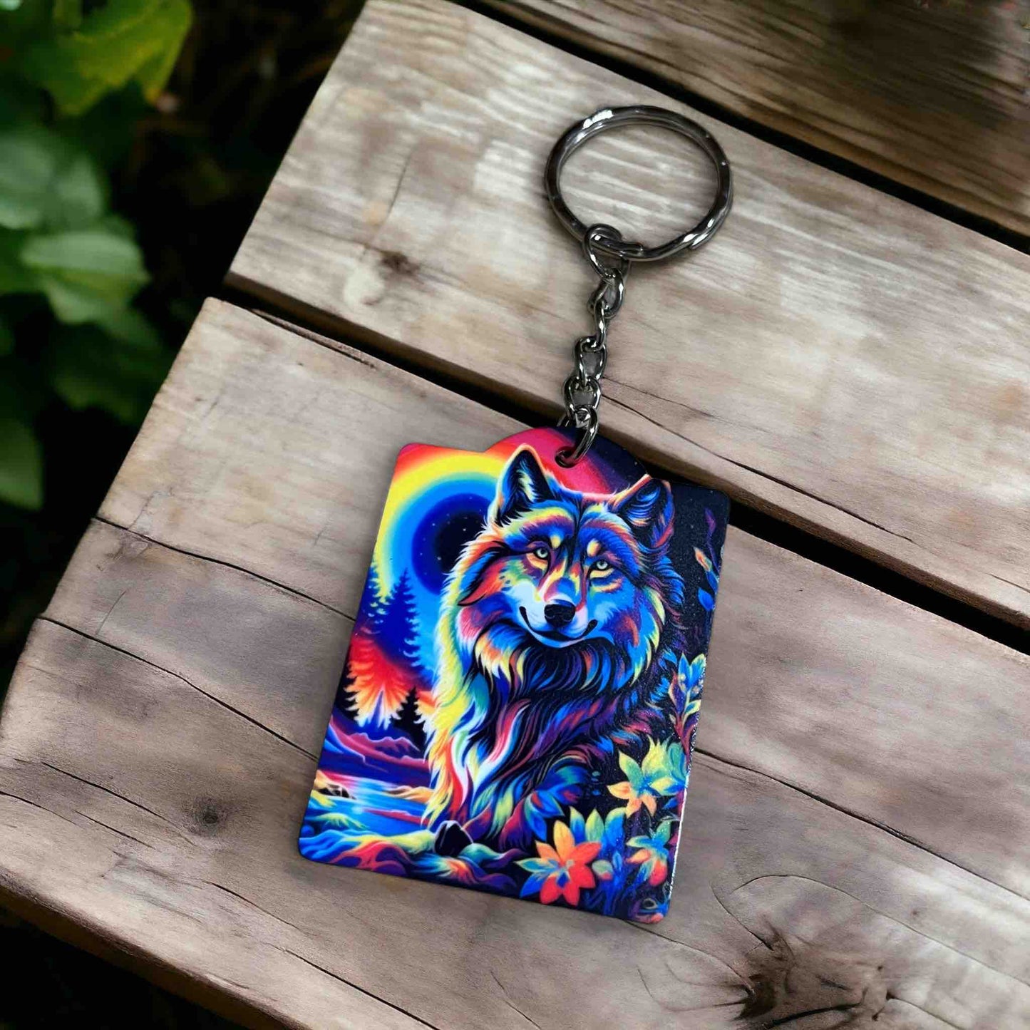 Vibrant Psychedelic Wolf Art Design - Keyring / Bag Tag - Laser Design Creations