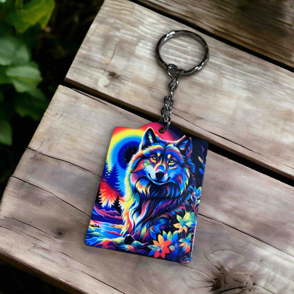 Vibrant Psychedelic Wolf Art Design - Keyring / Bag Tag - Laser Design Creations
