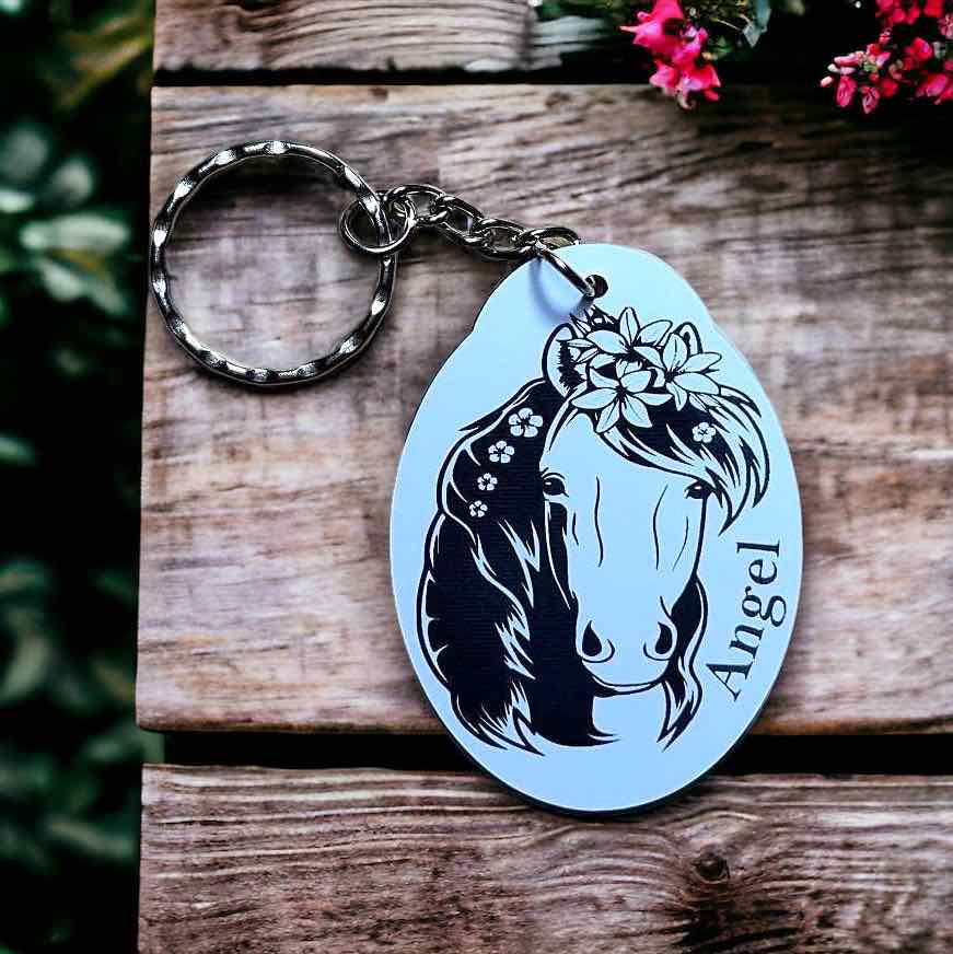 Personalised Floral Horse Design Keyring / Bag Tag - Laser Design Creations