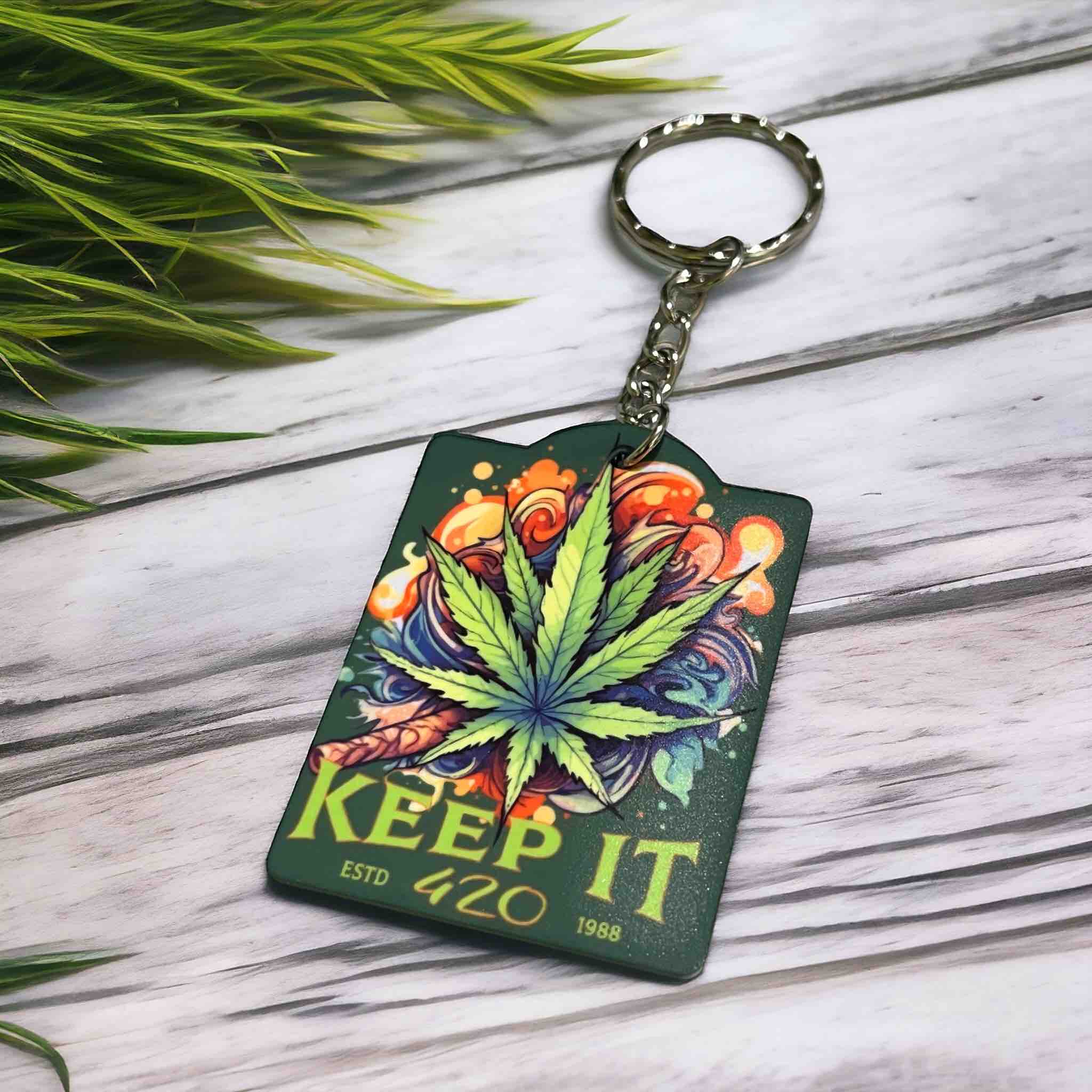 Groovy Weed Design "Keep It 420" Keyring / Bag Tag - Laser Design Creations
