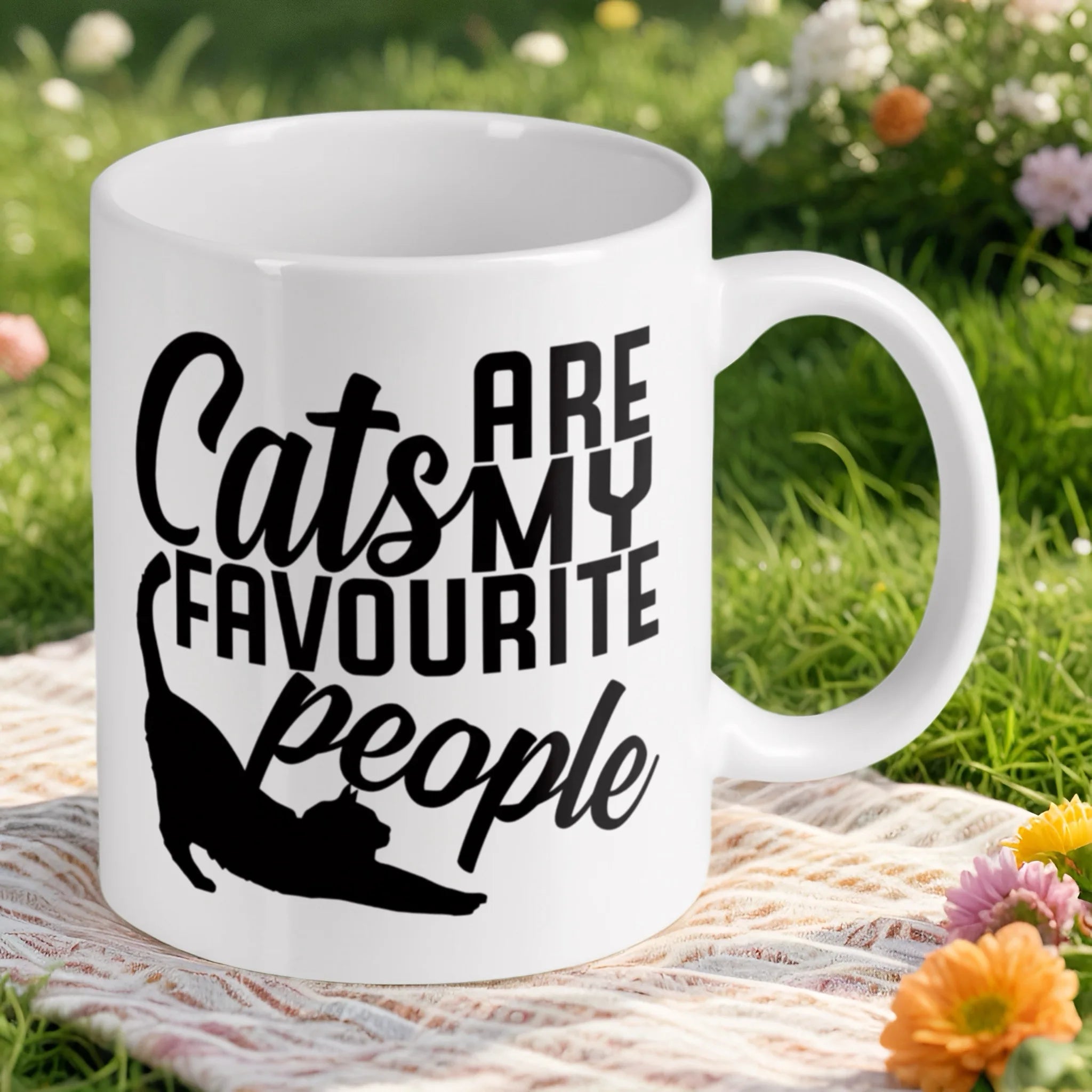 Reverse side of 'Cats Are My Favourite People' ceramic mug, showcasing the wrap-around artwork by Laser Design Creations.