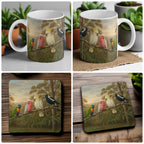 Classic Australiana Birds mug and coaster combo gift set collage, featuring four native birds in a bushland setting, by Laser Design Creations.