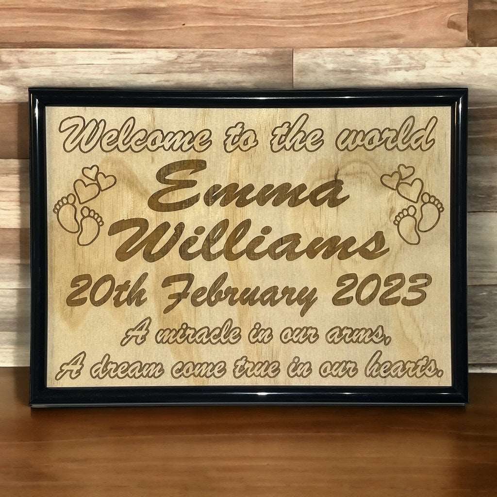 Personalised Baby Announcement Wood Engraved Design - Laser Design Creations