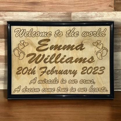 Personalised Baby Announcement Wood Engraved Design - Laser Design Creations