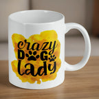 Reverse side of Crazy Dog Lady watercolour ceramic mug, showcasing the wrap-around artwork by Laser Design Creations.