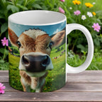Reverse side of the Curious Country Calf mug, showing the adorable farm animal design, by Laser Design Creations.