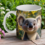 Cute Cartoon Koala ceramic mug by Laser Design Creations, featuring a happy koala in a gum tree.