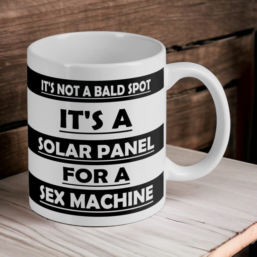 Reverse side of the funny bald dad quote ceramic mug, showcasing the wrap-around artwork by Laser Design Creations.