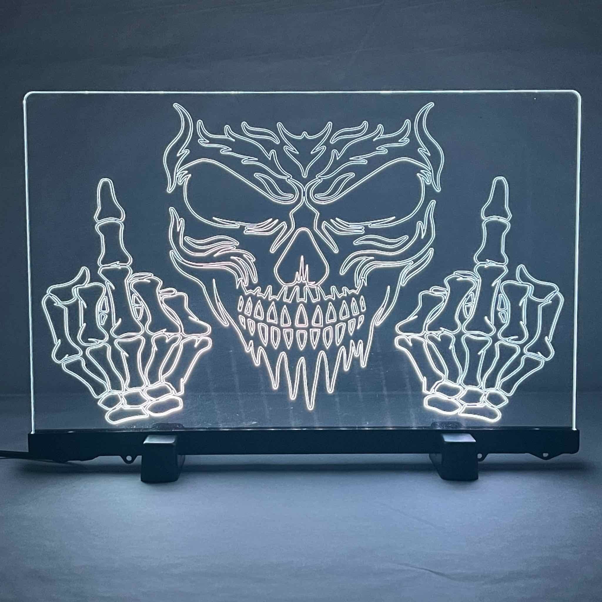 Skull ‘Up Yours’ Design - Acrylic LED Sign / Lamp - Laser Design Creations