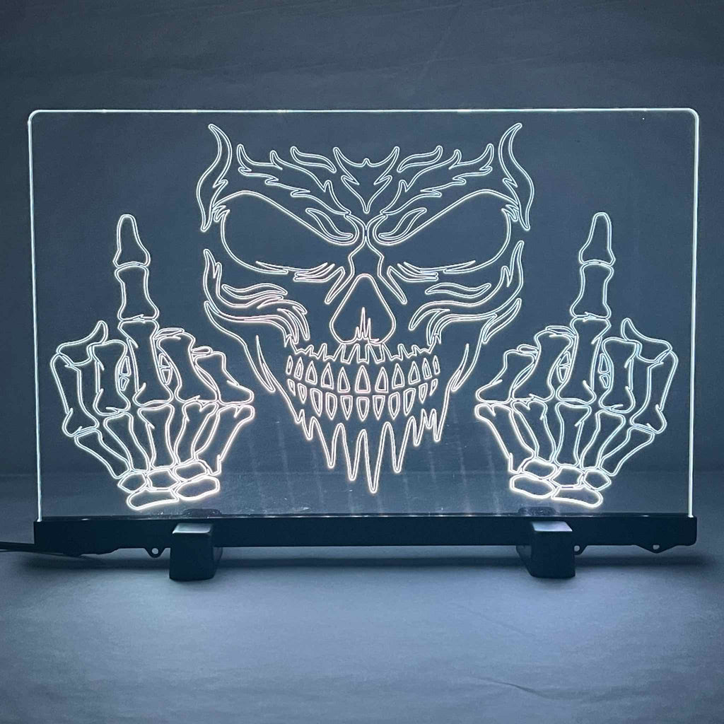 Skull ‘Up Yours’ Design - Acrylic LED Sign / Lamp - Laser Design Creations