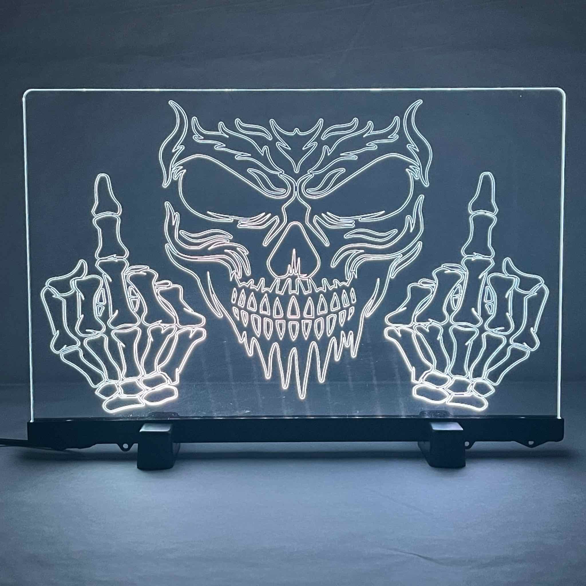 Skull ‘Up Yours’ Design - Acrylic LED Sign / Lamp - Laser Design Creations