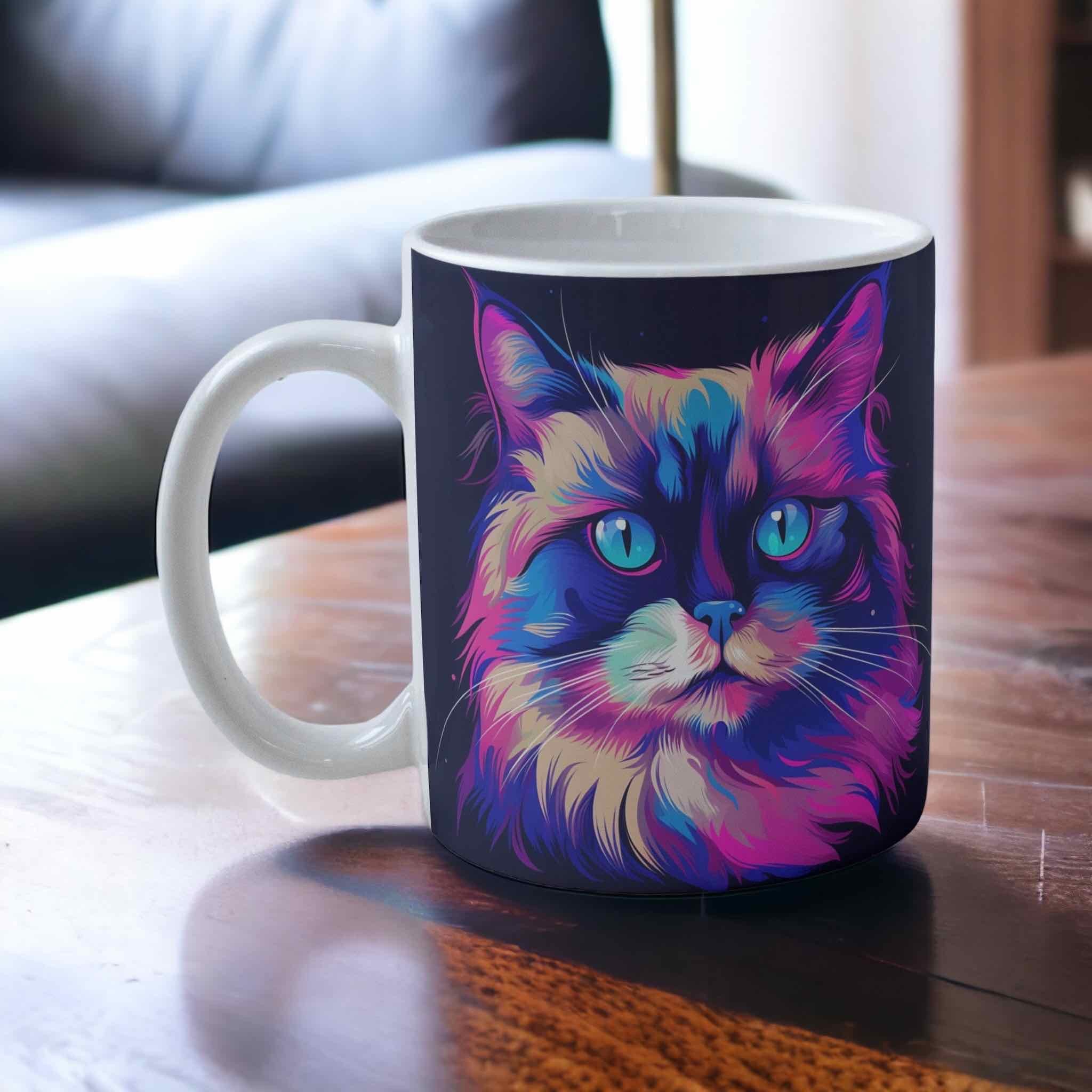 ‘Neon Kitty' Cat theme Design Mug - Laser Design Creations
