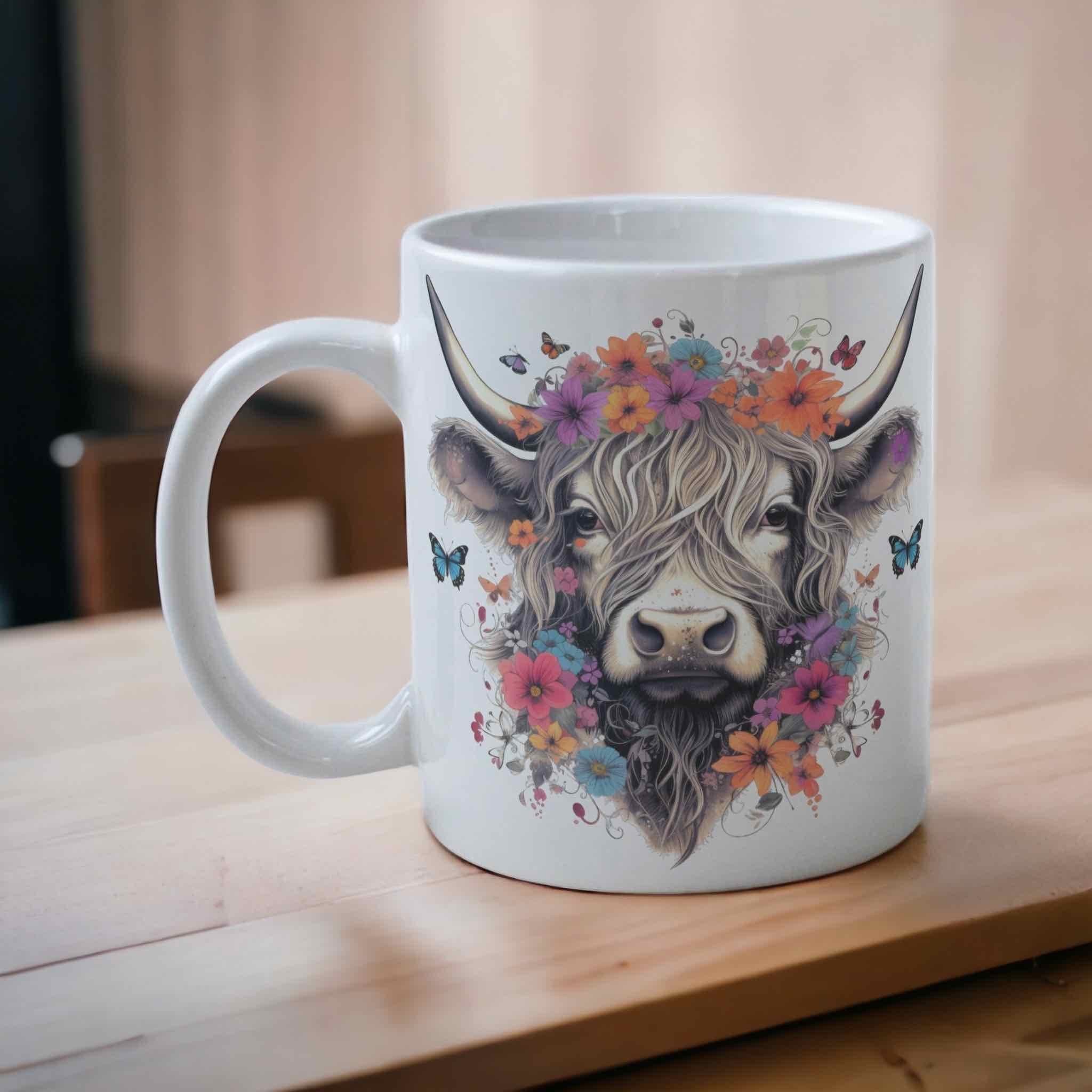Floral ‘Highland Cow’ Design Mug - Laser Design Creations