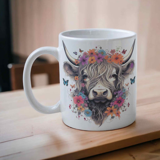 Floral ‘Highland Cow’ Design Mug - Laser Design Creations