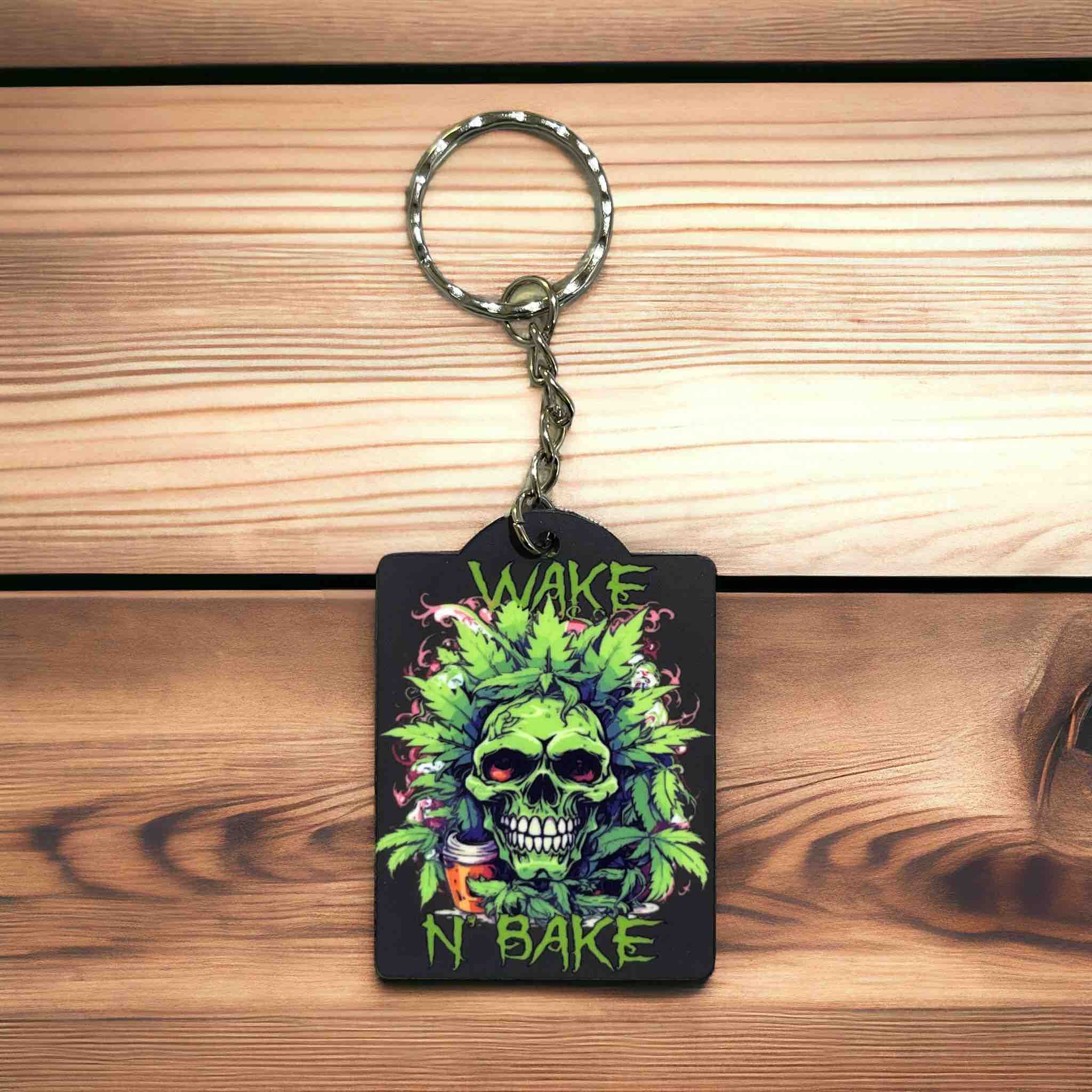 "Wake N' Bake” Fun Keychain for Cannabis Enthusiasts - Keyring / Bag Tag - Laser Design Creations