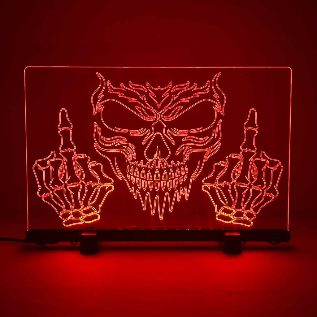 Skull ‘Up Yours’ Design - Acrylic LED Sign / Lamp - Laser Design Creations
