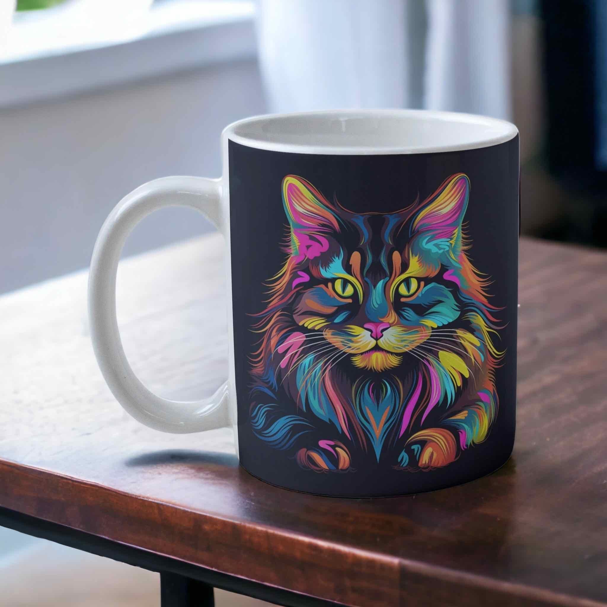 ‘Neon Kitty' Cat theme Design Mug - Laser Design Creations