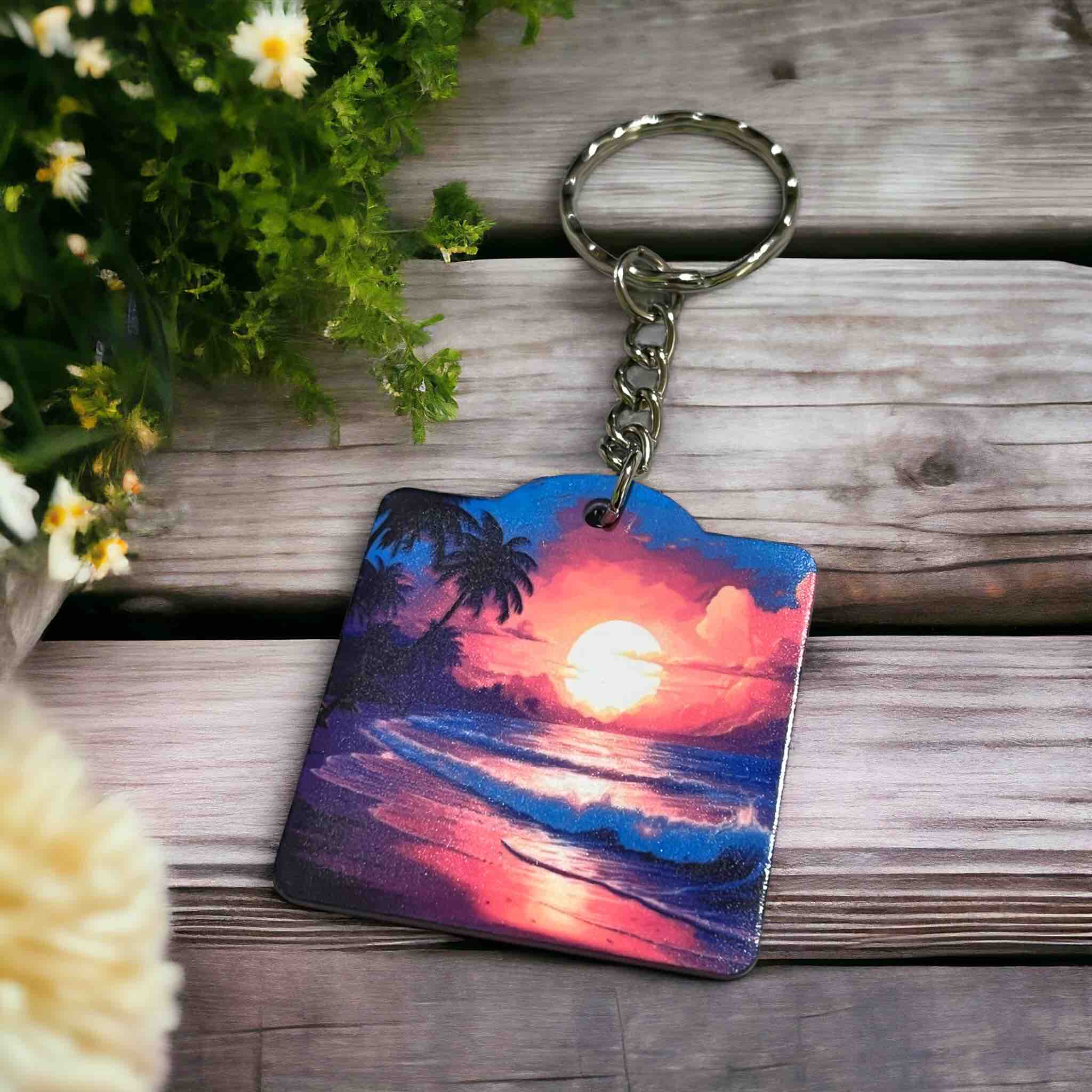 Tropical Dreamscape Keyring - Beachy Vibes & Sunset Hues Keyring / Bag Tag - Laser Design Creations