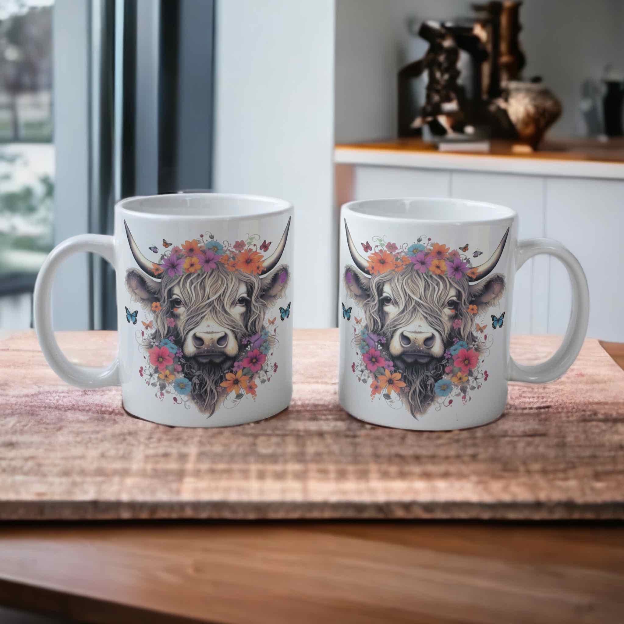 Floral ‘Highland Cow’ Design Mug - Laser Design Creations