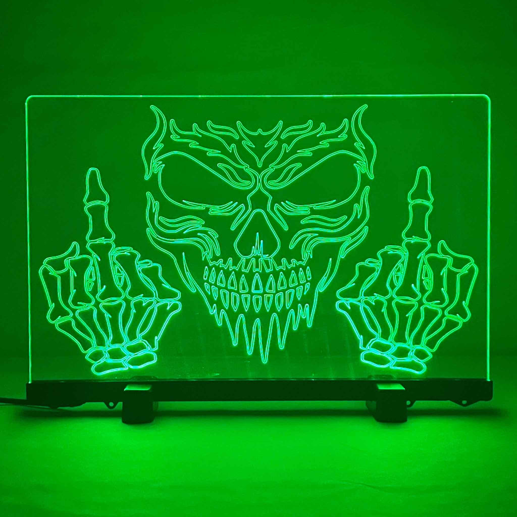 Skull ‘Up Yours’ Design - Acrylic LED Sign / Lamp - Laser Design Creations