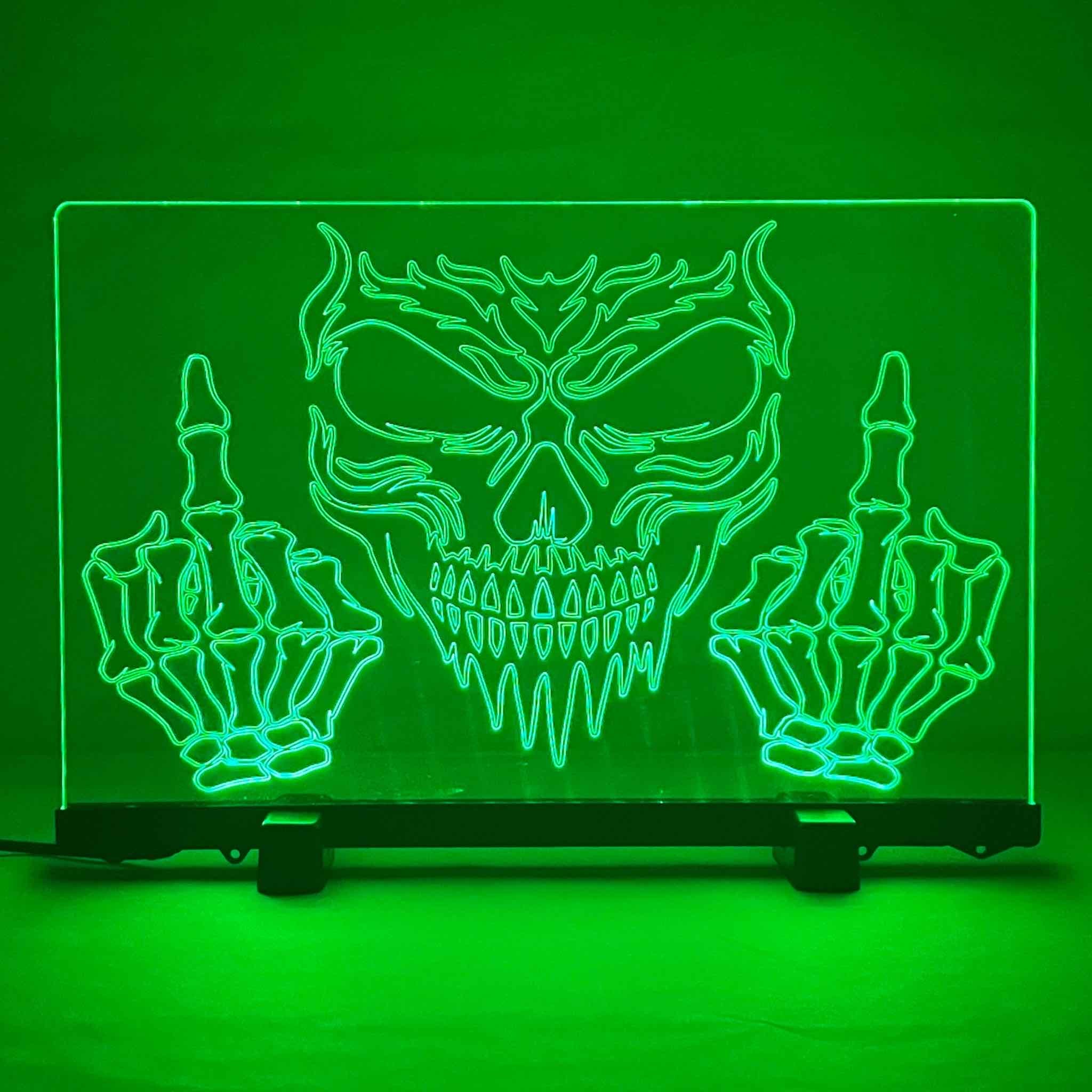Skull ‘Up Yours’ Design - Acrylic LED Sign / Lamp - Laser Design Creations