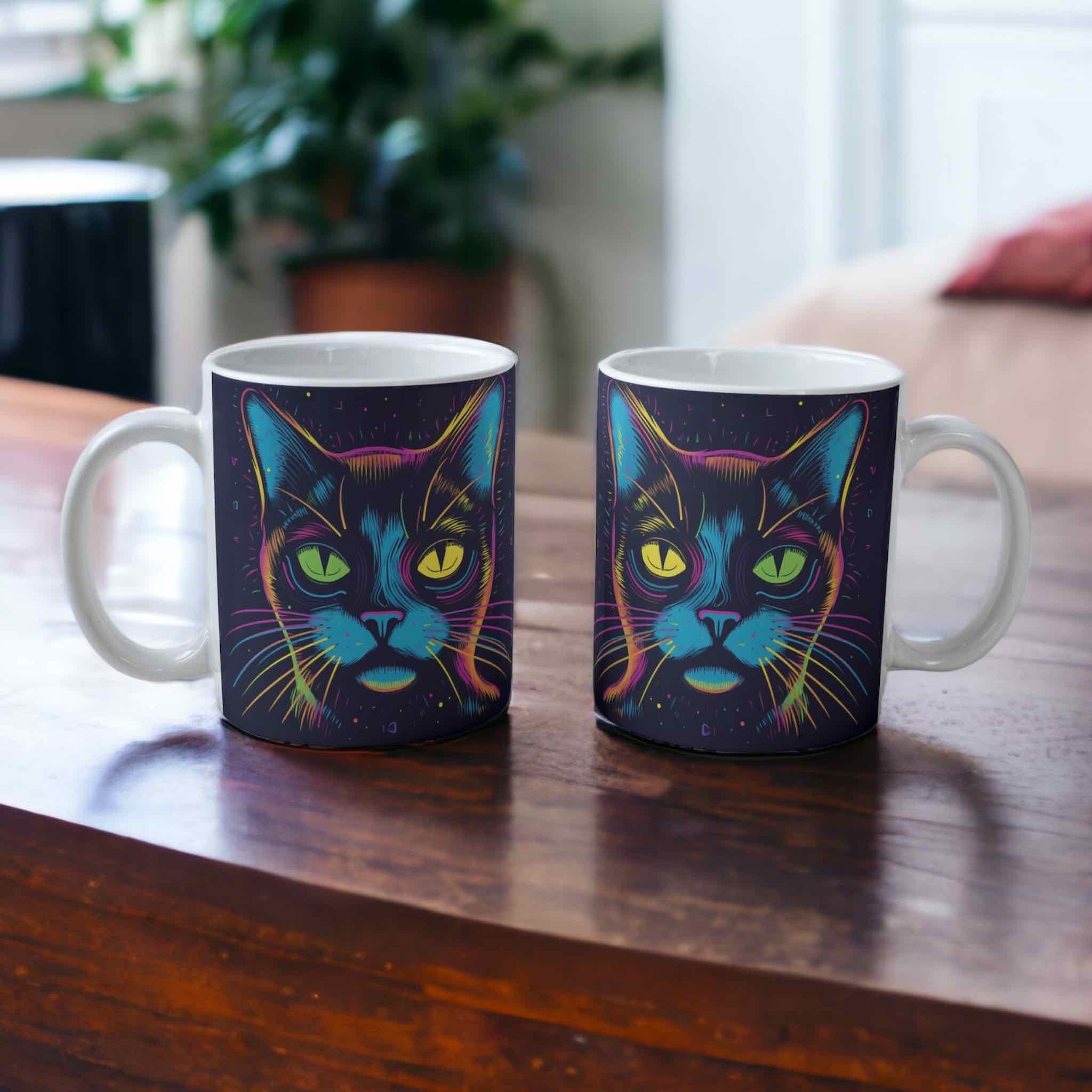 ‘Neon Kitty' Cat theme Design Mug - Laser Design Creations