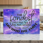 Purple galaxy celestial starry nebula themed glass chopping board from Laser Design Creations