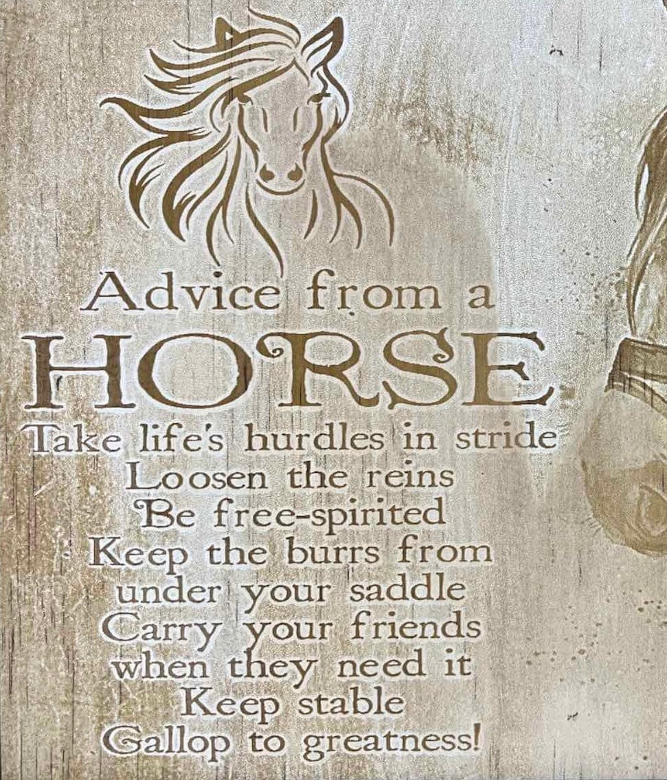 Rustic horse engraved wall art showing motivational quote, handmade in Australia by Laser Design Creations.