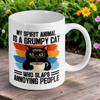 Reverse side of Grumpy Cat Spirit Animal ceramic mug, showcasing the wrap-around artwork by Laser Design Creations.