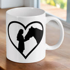 Reverse side of girl and horse heart silhouette ceramic mug, showcasing the wrap-around artwork by Laser Design Creations.