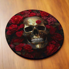 Side view of Gothic Skull Red Roses neoprene coasters, showcasing moody dark floral artwork against a clean background by Laser Design Creations.