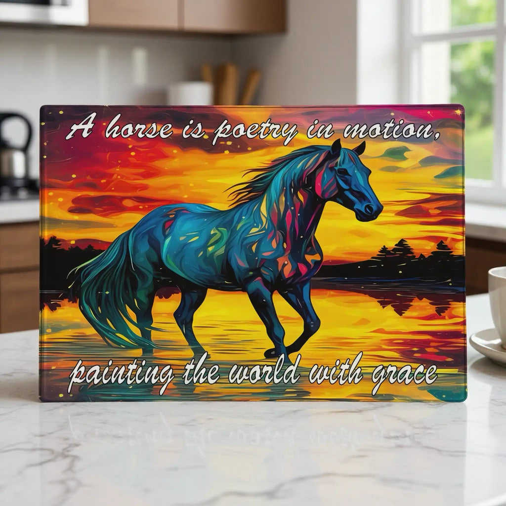 Vibrant colourful expressionist horse sunset chopping board from Laser Design Creations