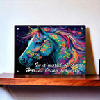 Horses Bring Serenity Floral Art by Laser Design Creations, featuring a beautifully painted horse amidst a colourful floral background Aluminium Sign.