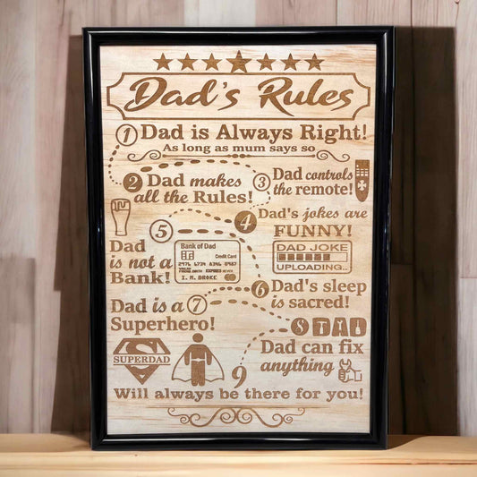 ‘Dad’s Rules’ Wood Engraved Home Decor Sign - Laser Design Creations