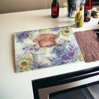 ‘Highland Calf in Bucket’ Design - Textured Glass Cutting / Serving Board - Laser Design Creations