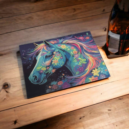 ‘Colourful Horse’ Art Style Design - Textured Glass Cutting / Serving Board - Laser Design Creations